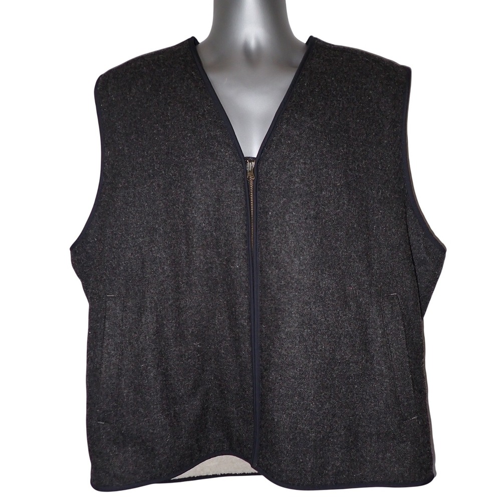 L.L. Bean Men's Wool Blend Sherpa Lined Full Zip Vest Charcoal Gray XXL-REG - Picture 1 of 7